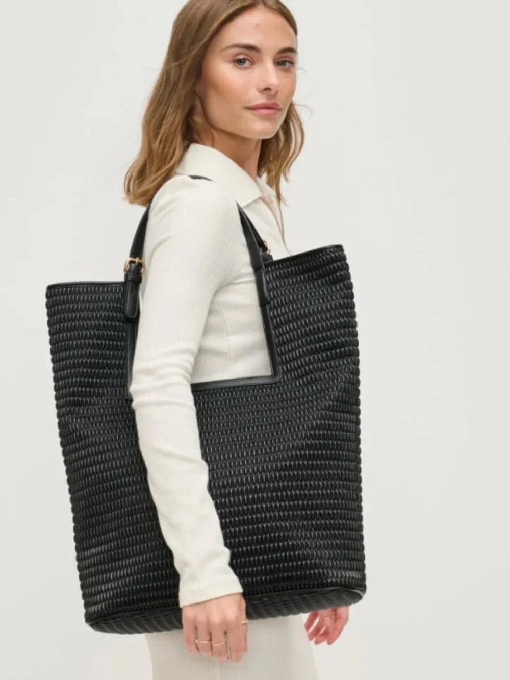 Urban Expressions Aiden Woven large black tote purse - Picture 4 of 12